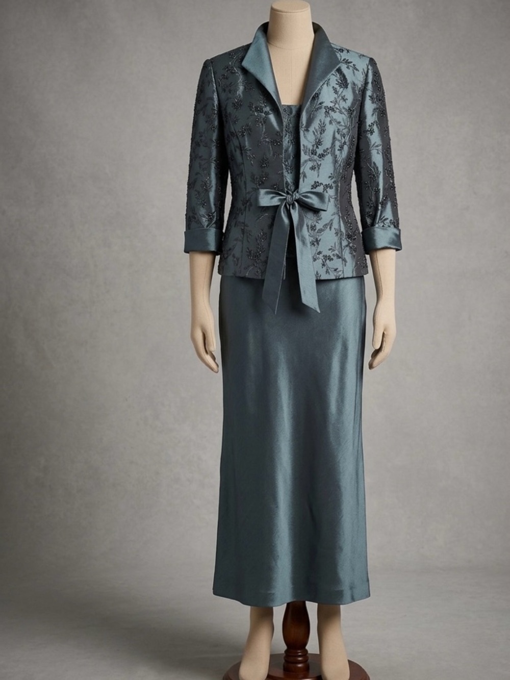 Sleeveless Teal Brocade Bodice Midi Dress